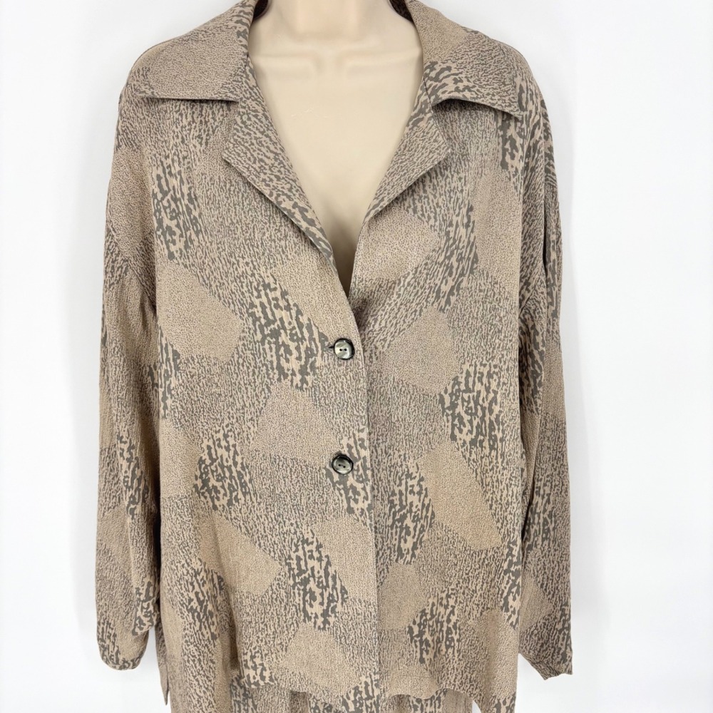 Vintage Hino & Malee II Abstract Print Lagenlook Pant Set Taupe One Size USA